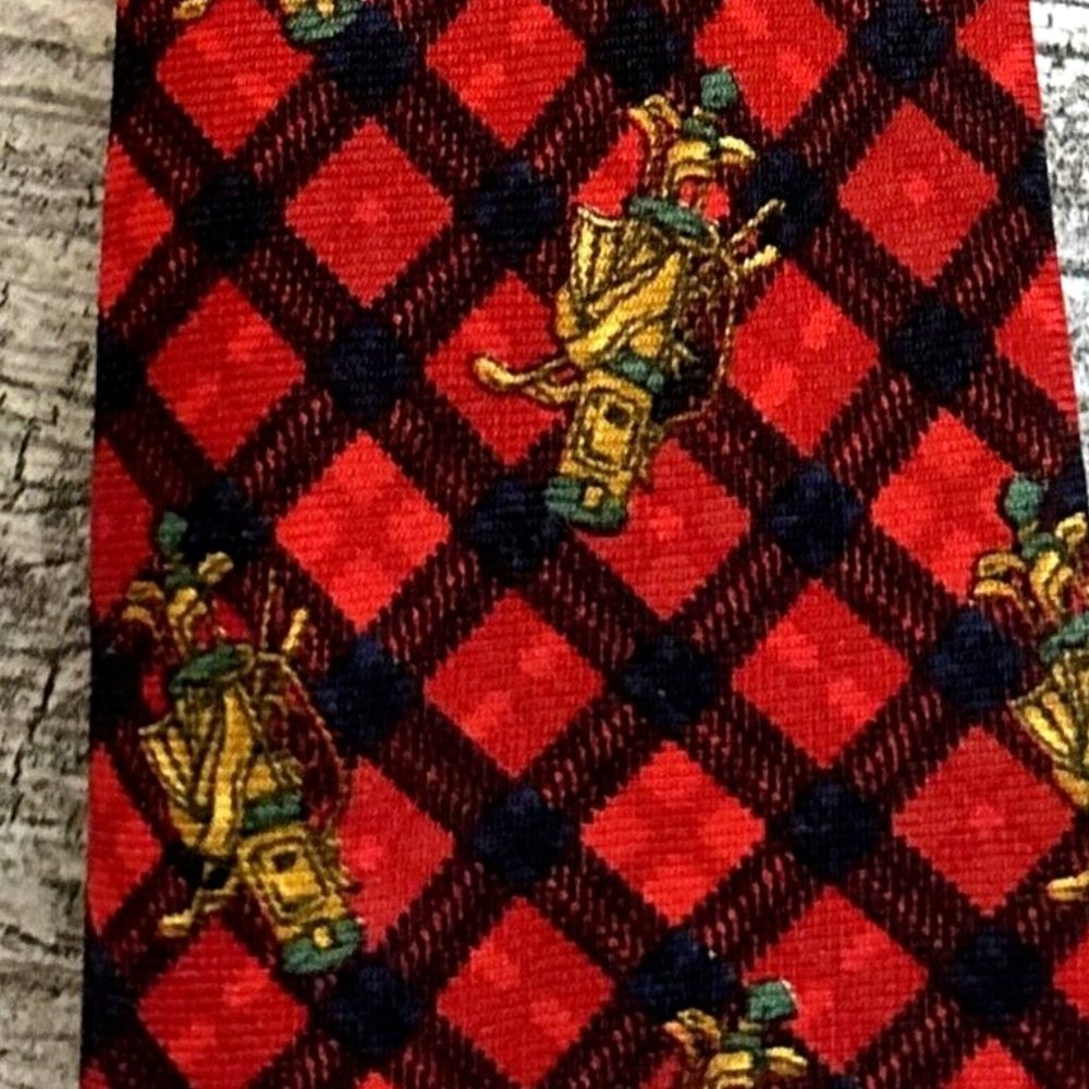 The Andover Shop - Red Wool Necktie - Made in England - GOLF BAG & CLUBS VTG